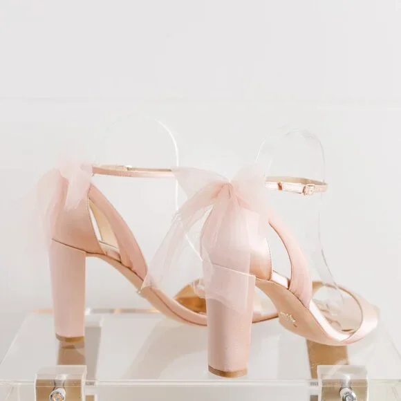 Badgley Mischka Kim Blush Pink Satin Heels 9 Women's Tulle Bow BHLDN